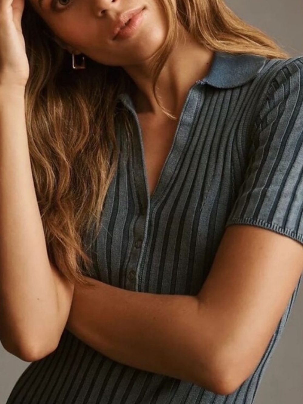 Daily Practice Anthropologie Ribbed Knit Midi Polo Dress Size Small - Picture 3 of 10